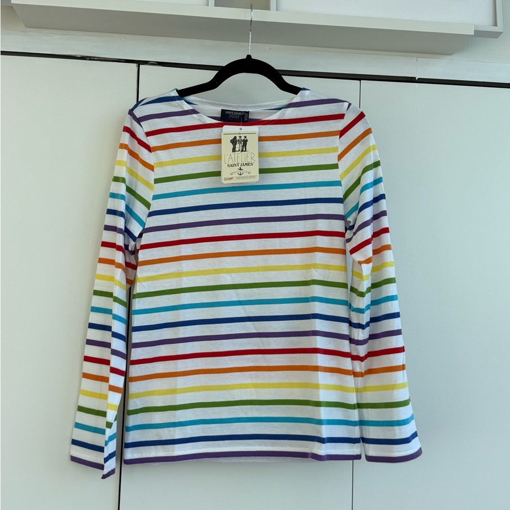 Saint James Unisex Multicolor Rainbow Striped Long Sleeve Limited Edition TShirt